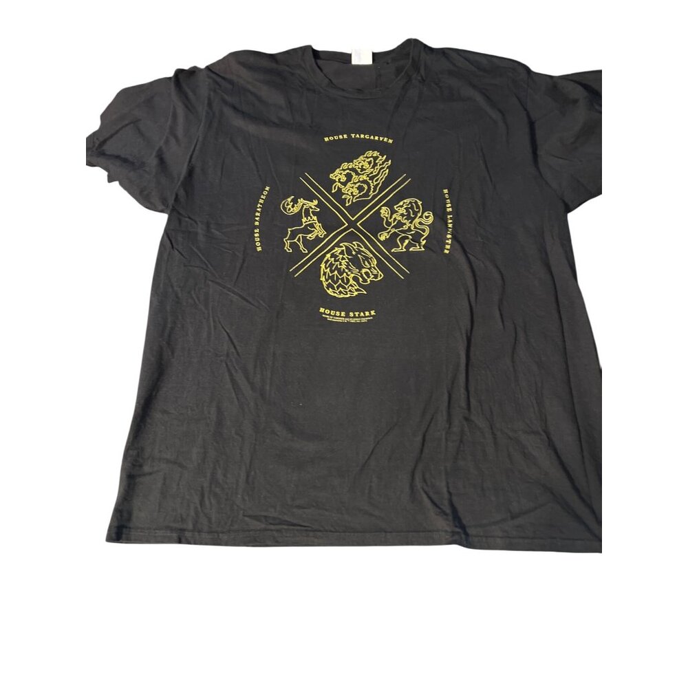 Game Of Thrones Black T-Shirt Shirt 4 House Crest Port & Co Front Graphic Sz 2XL